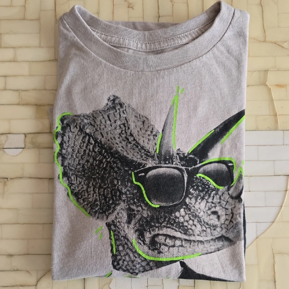 The Children's Place Gray Long Sleeve Tee with Black & Neon Green Dino Graphic